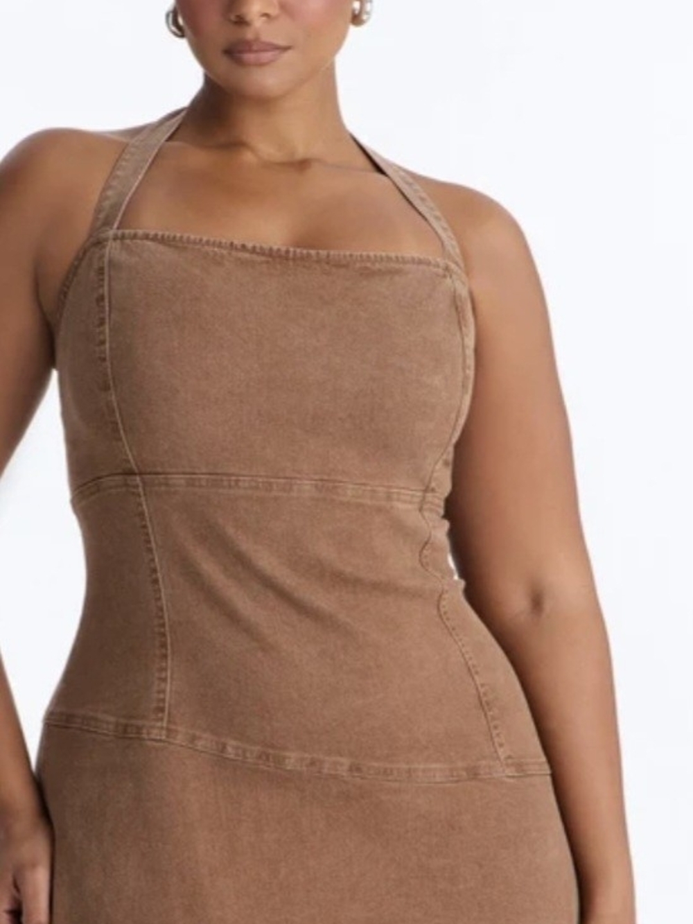 Fashion Nova Brown Denim Halter Dress